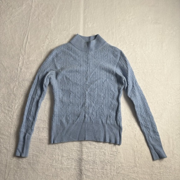 VTG Katherine Kelly Cable Knit Blue Long Sleeve Cashmere Sweater Women's Medium - Picture 1 of 5